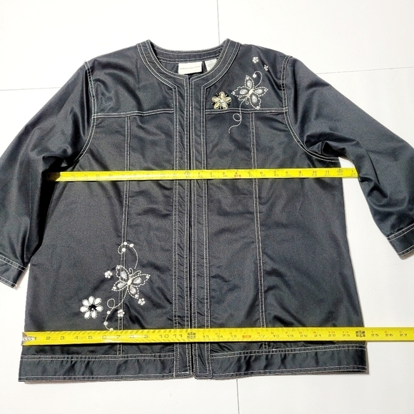 Alfred Dunner Black Boxy Jacket Beaded Butterfly & Flower Design (18) - Picture 10 of 11